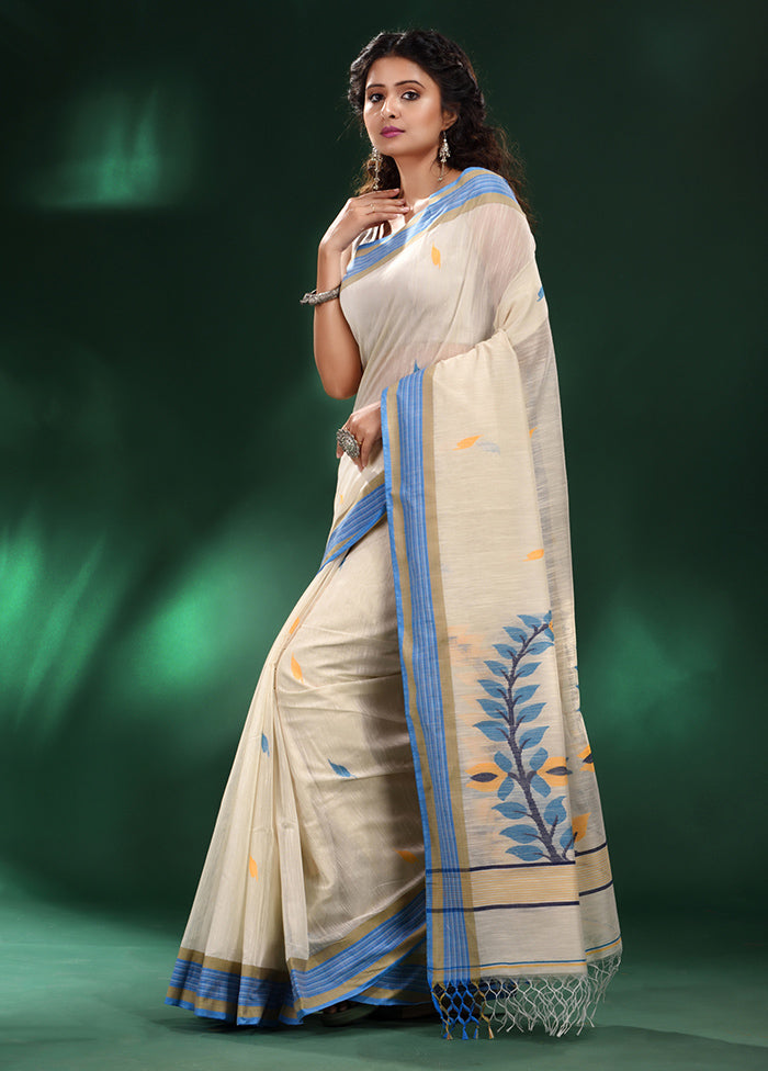 Cream Pure Cotton Saree With Blouse Piece - Indian Silk House Agencies