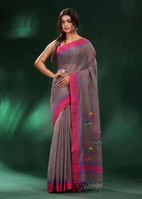 Grey Pure Cotton Saree With Blouse Piece - Indian Silk House Agencies