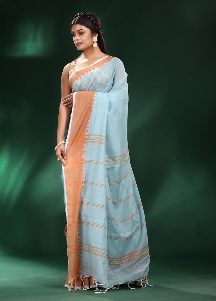 Sea Green Cotton Saree With Blouse Piece - Indian Silk House Agencies