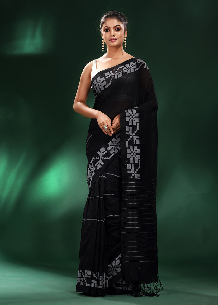 Black Cotton Saree With Blouse Piece - Indian Silk House Agencies