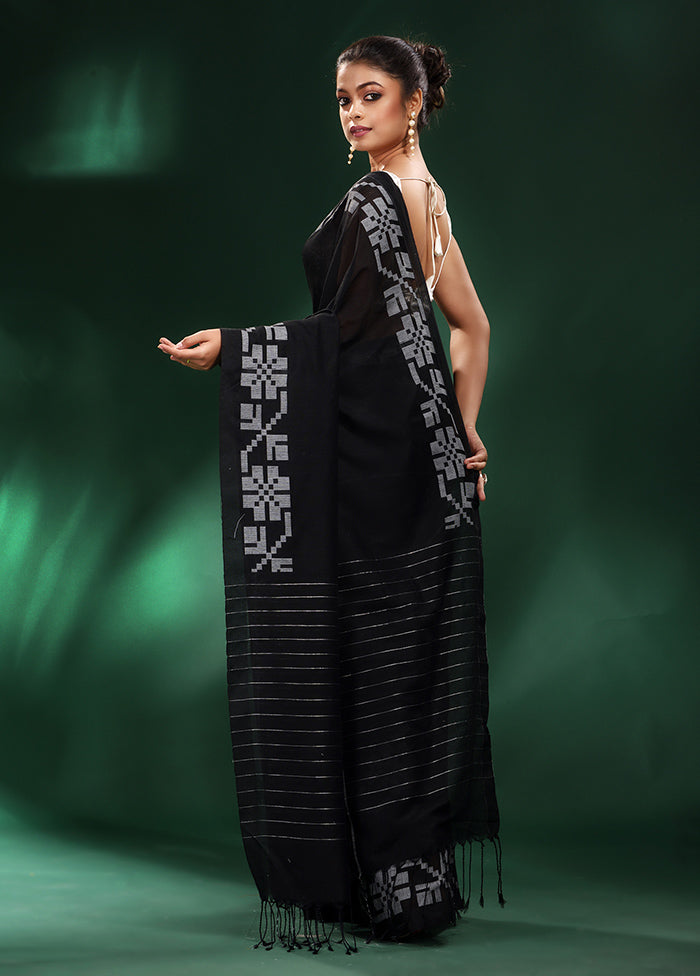 Black Cotton Saree With Blouse Piece - Indian Silk House Agencies