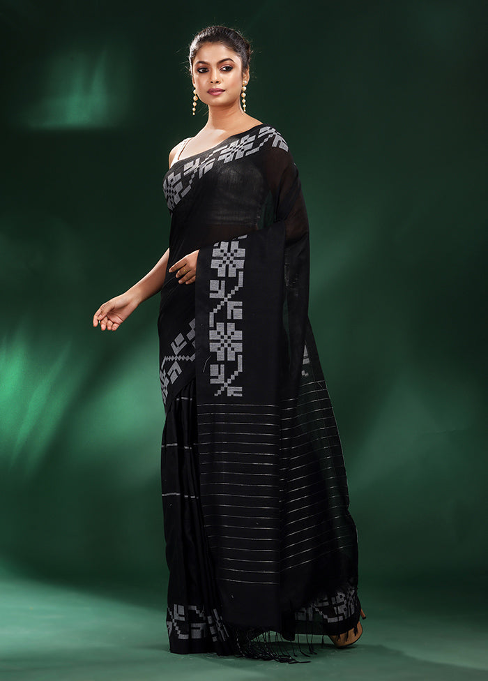 Black Cotton Saree With Blouse Piece - Indian Silk House Agencies