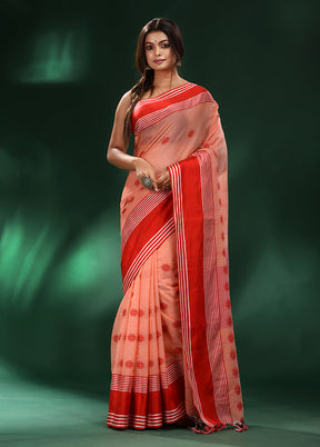 Peach Cotton Saree With Blouse Piece - Indian Silk House Agencies