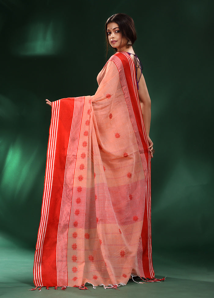 Peach Cotton Saree With Blouse Piece - Indian Silk House Agencies