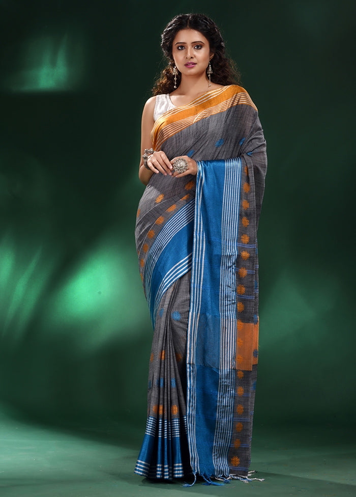 Grey Cotton Saree With Blouse Piece - Indian Silk House Agencies