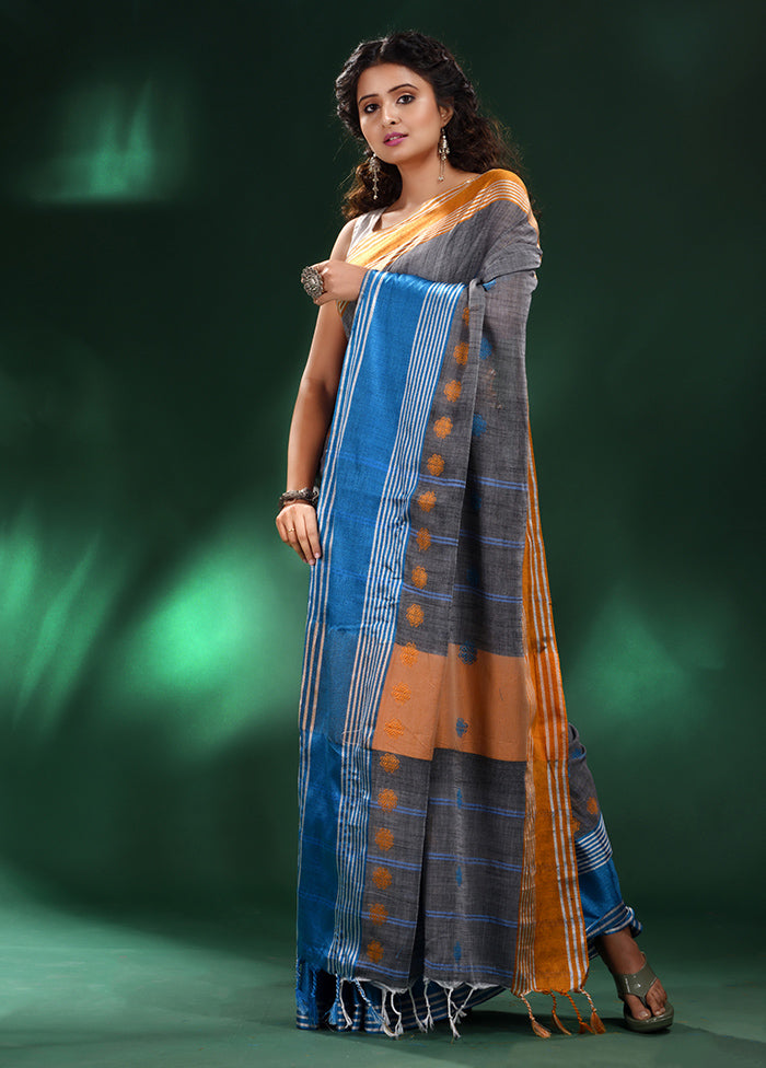 Grey Cotton Saree With Blouse Piece - Indian Silk House Agencies