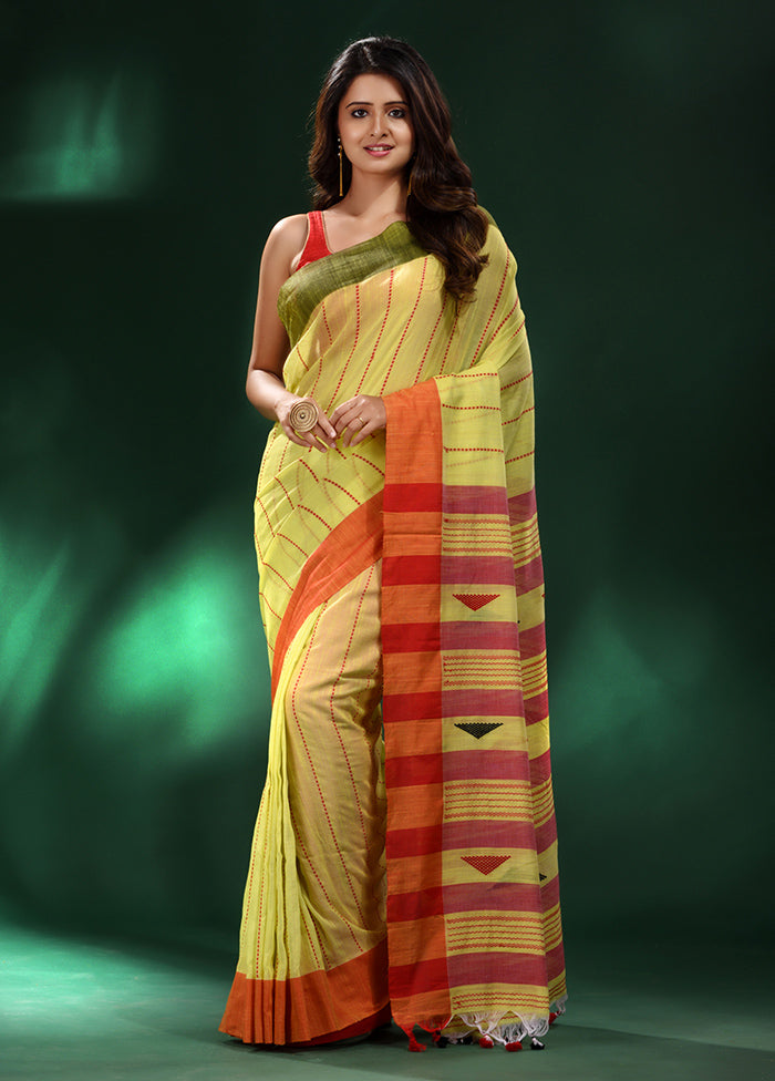 Lime Green Cotton Saree With Blouse Piece - Indian Silk House Agencies