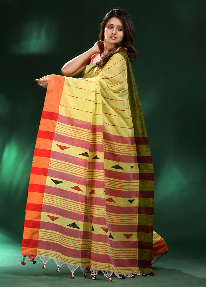 Lime Green Cotton Saree With Blouse Piece - Indian Silk House Agencies