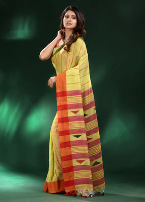 Lime Green Cotton Saree With Blouse Piece - Indian Silk House Agencies