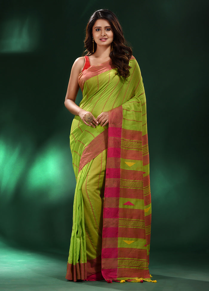 Green Cotton Saree With Blouse Piece - Indian Silk House Agencies