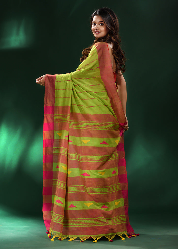 Green Cotton Saree With Blouse Piece - Indian Silk House Agencies