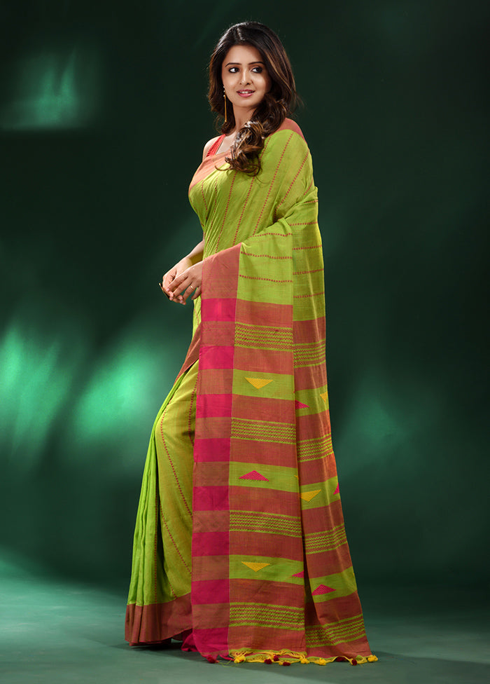 Green Cotton Saree With Blouse Piece - Indian Silk House Agencies