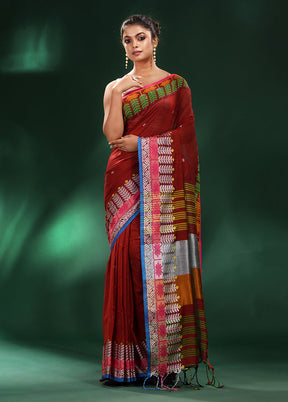 Red Cotton Saree With Blouse Piece - Indian Silk House Agencies