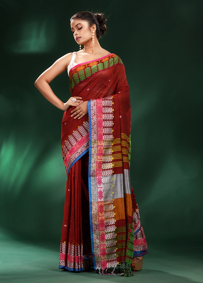 Red Cotton Saree With Blouse Piece - Indian Silk House Agencies