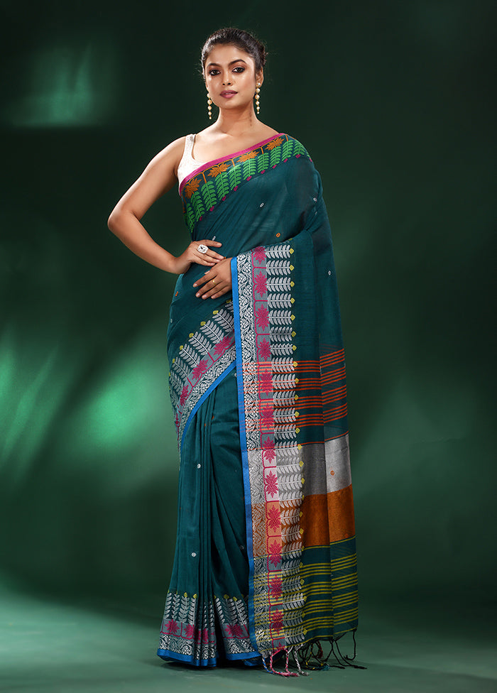 Green Cotton Saree With Blouse Piece - Indian Silk House Agencies