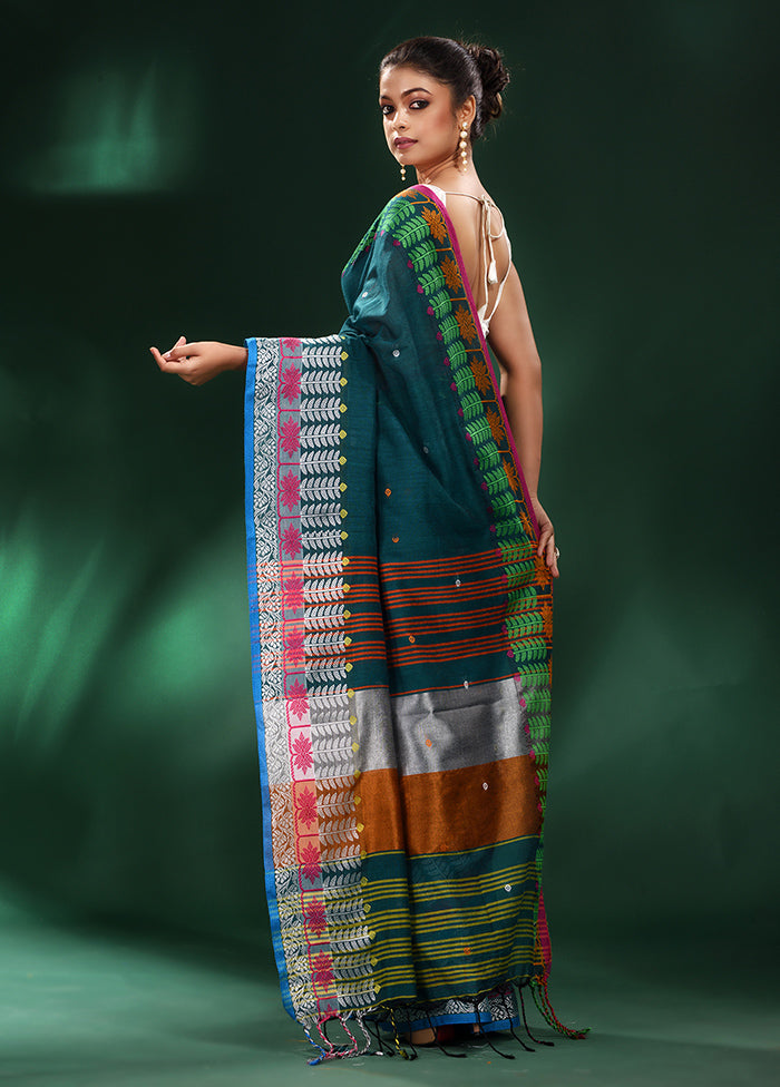 Green Cotton Saree With Blouse Piece - Indian Silk House Agencies