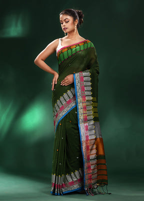 Deep Green Cotton Saree With Blouse Piece - Indian Silk House Agencies