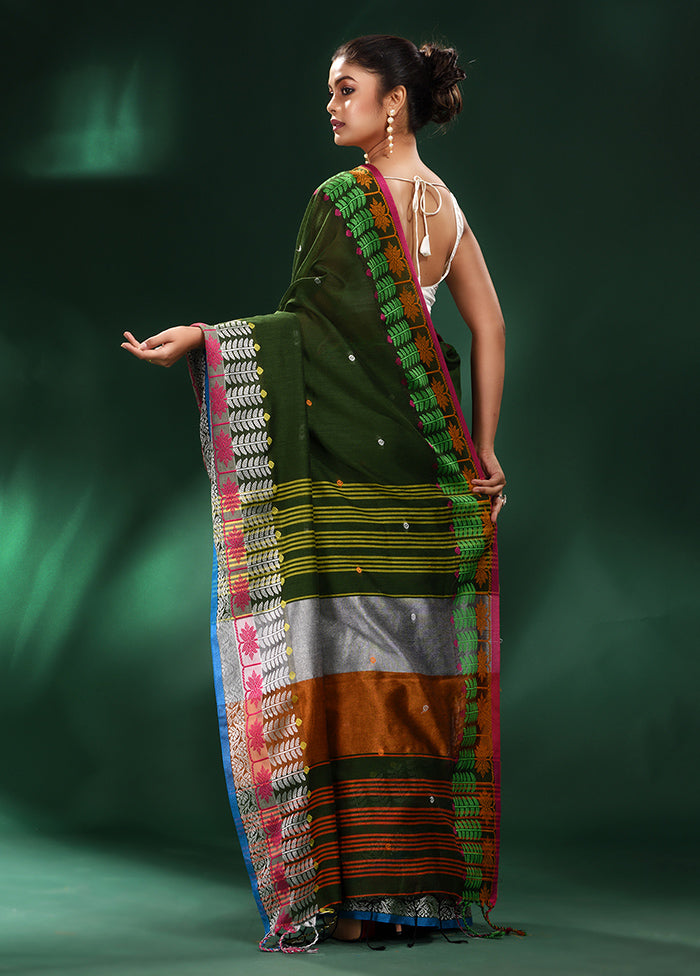 Deep Green Cotton Saree With Blouse Piece - Indian Silk House Agencies