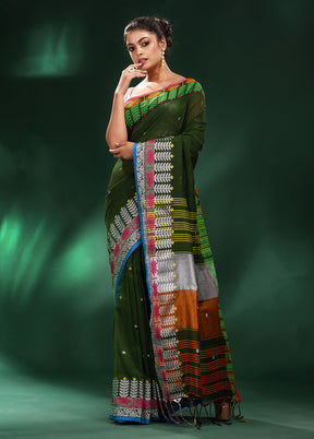 Deep Green Cotton Saree With Blouse Piece - Indian Silk House Agencies