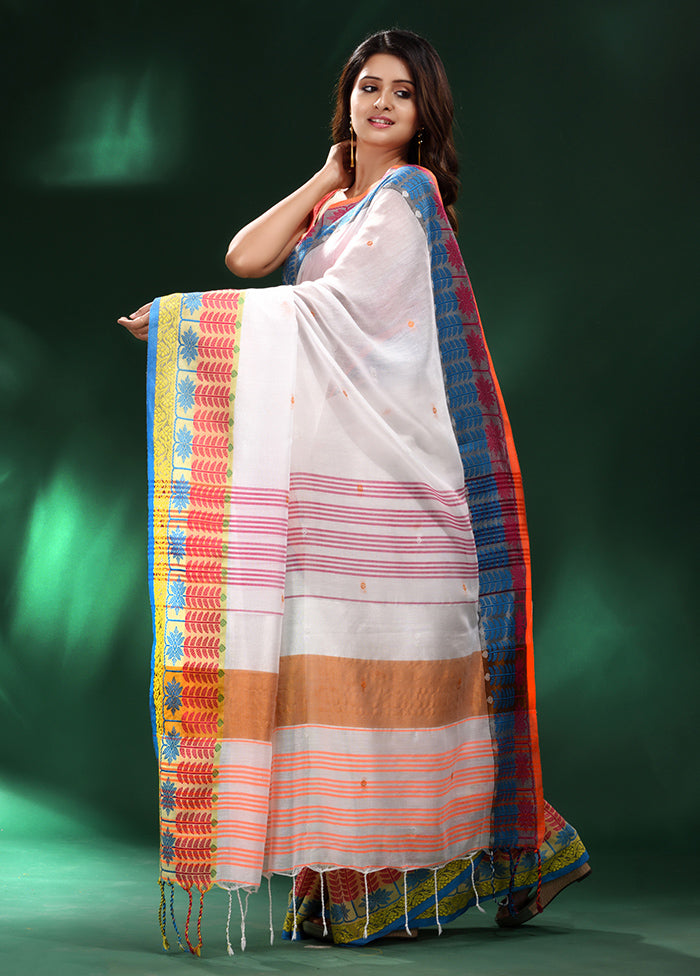 White Cotton Saree With Blouse Piece - Indian Silk House Agencies