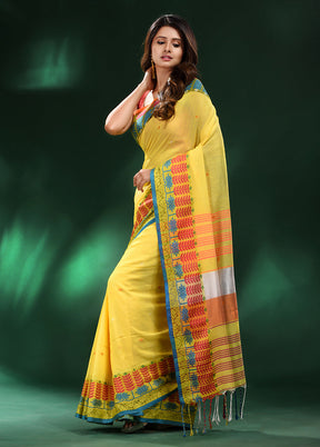 Yellow Cotton Saree With Blouse Piece - Indian Silk House Agencies