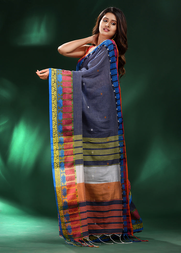 Grey Cotton Saree With Blouse Piece - Indian Silk House Agencies