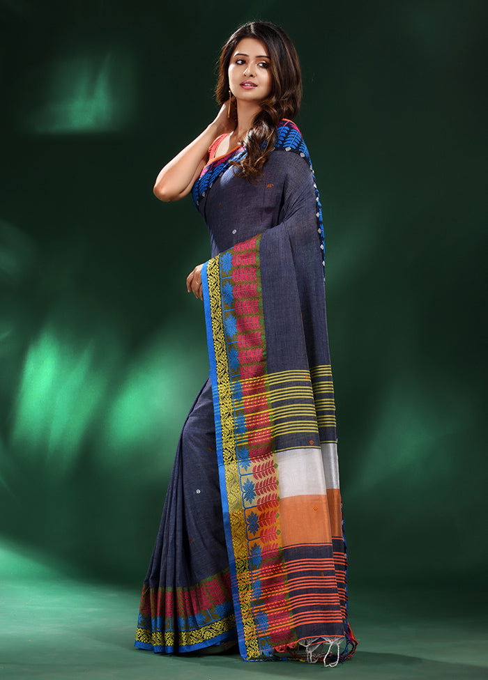 Grey Cotton Saree With Blouse Piece - Indian Silk House Agencies