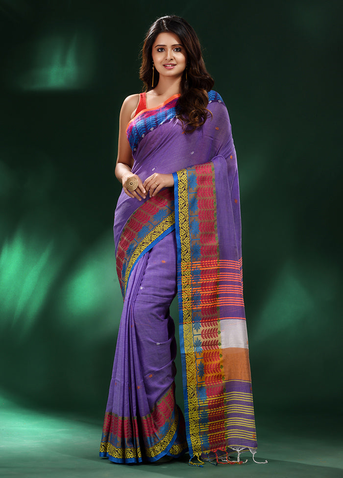 Violet Cotton Saree With Blouse Piece - Indian Silk House Agencies