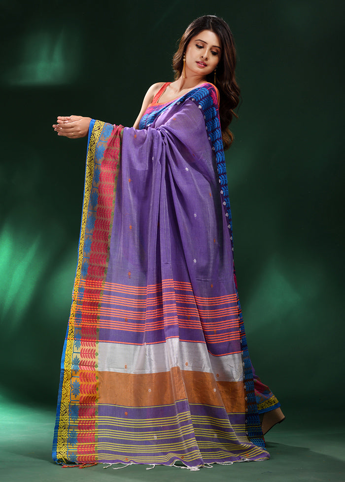 Violet Cotton Saree With Blouse Piece - Indian Silk House Agencies