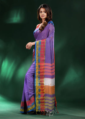 Violet Cotton Saree With Blouse Piece - Indian Silk House Agencies