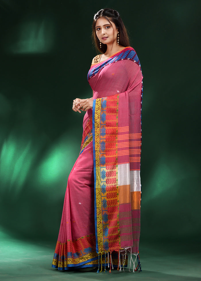 Fuchsia Cotton Saree With Blouse Piece - Indian Silk House Agencies