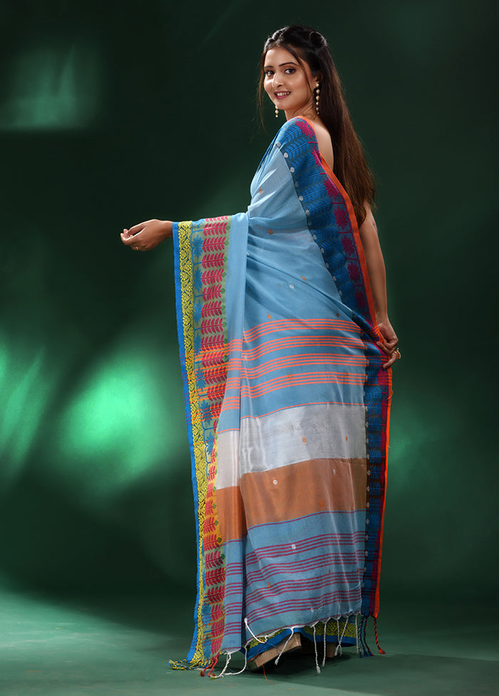 Blue Cotton Saree With Blouse Piece - Indian Silk House Agencies