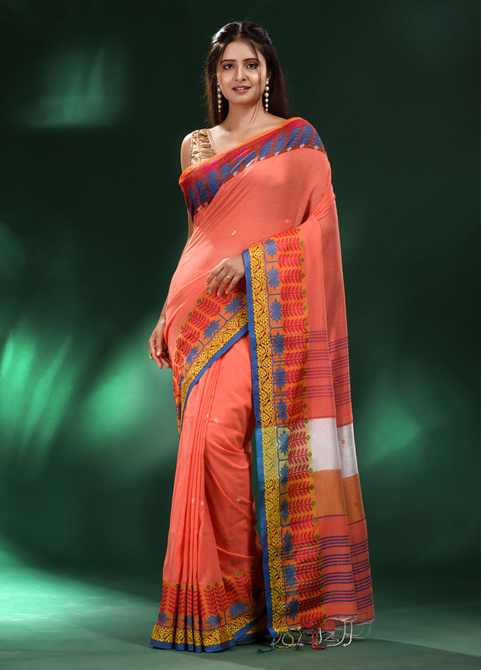 Orange Cotton Saree With Blouse Piece - Indian Silk House Agencies