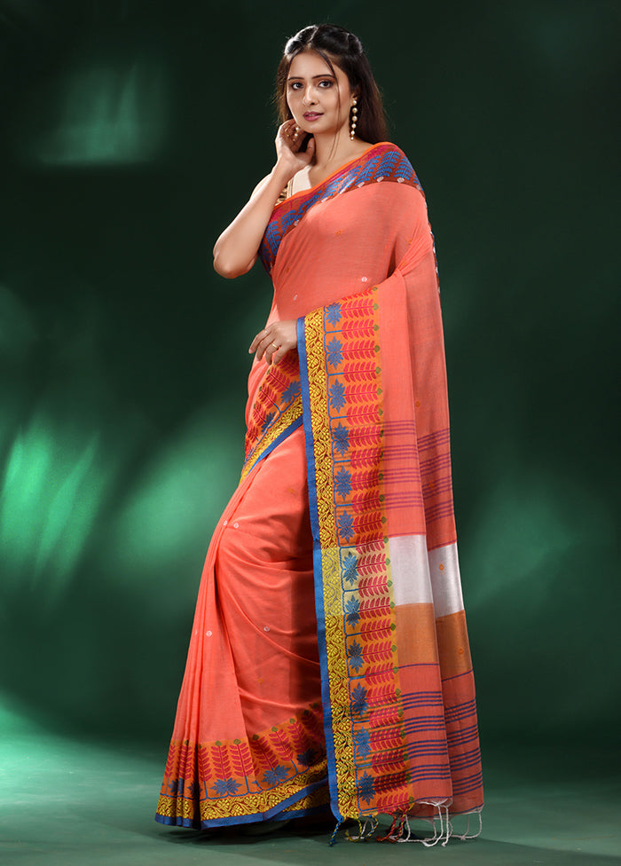 Orange Cotton Saree With Blouse Piece - Indian Silk House Agencies