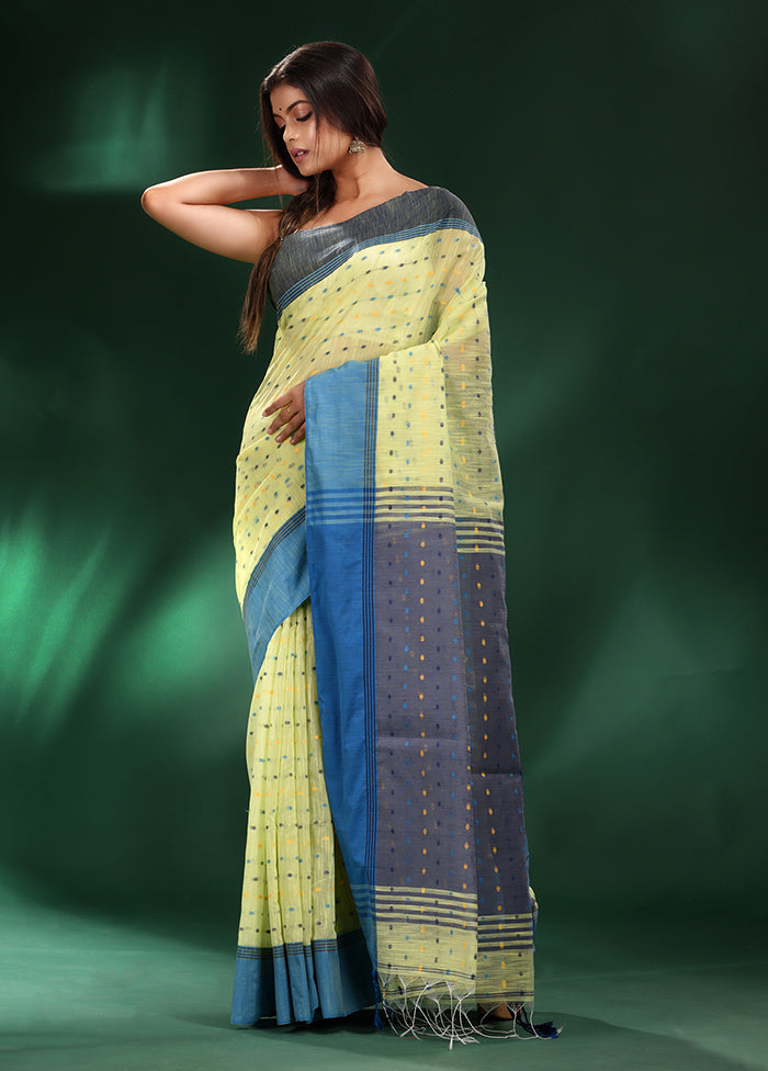 Lime Green Cotton Saree With Blouse Piece - Indian Silk House Agencies