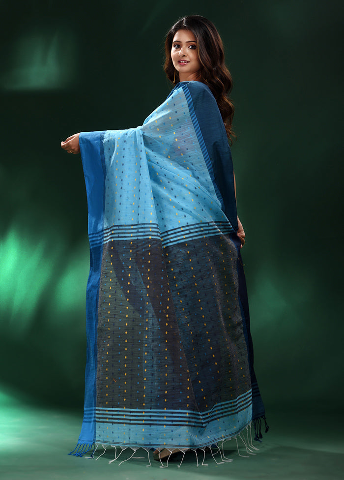 Blue Cotton Saree With Blouse Piece - Indian Silk House Agencies