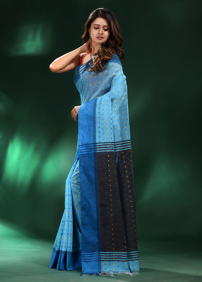 Blue Cotton Saree With Blouse Piece - Indian Silk House Agencies