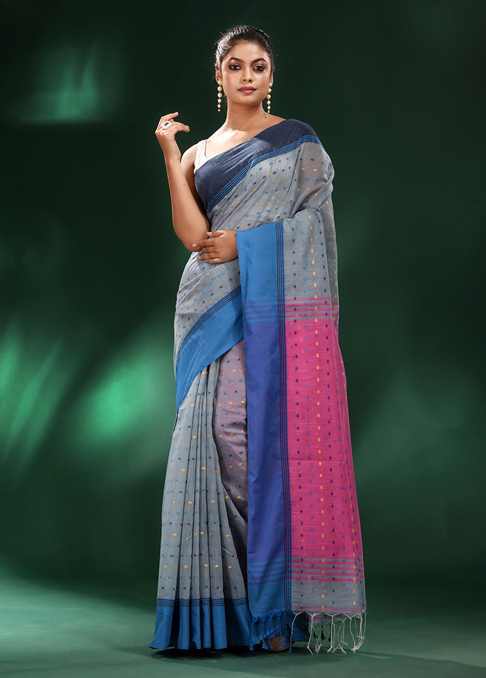 Grey Cotton Saree With Blouse Piece - Indian Silk House Agencies