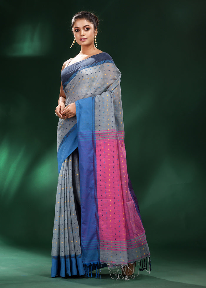 Grey Cotton Saree With Blouse Piece - Indian Silk House Agencies