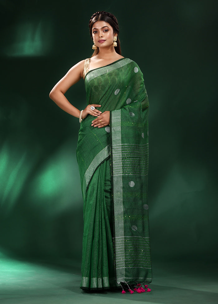 Green Spun Silk Saree With Blouse Piece - Indian Silk House Agencies