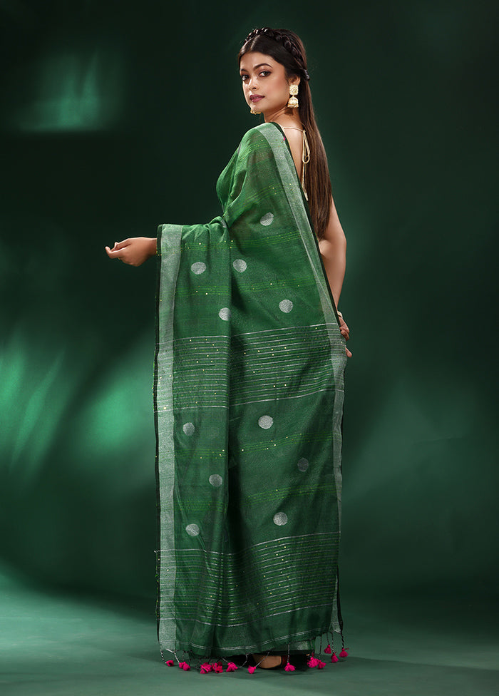 Green Spun Silk Saree With Blouse Piece - Indian Silk House Agencies