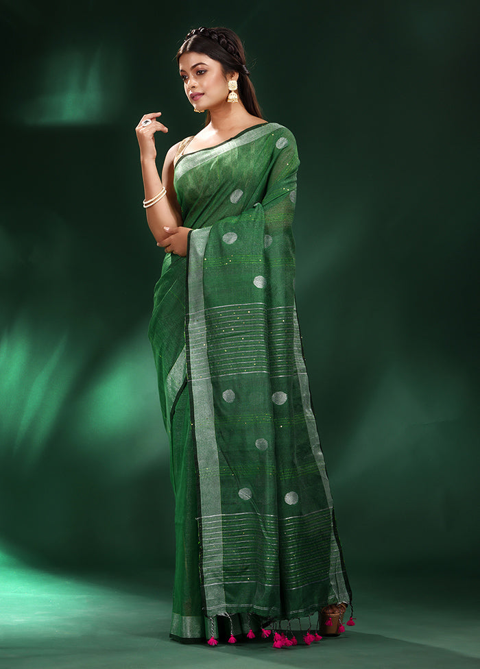 Green Spun Silk Saree With Blouse Piece - Indian Silk House Agencies