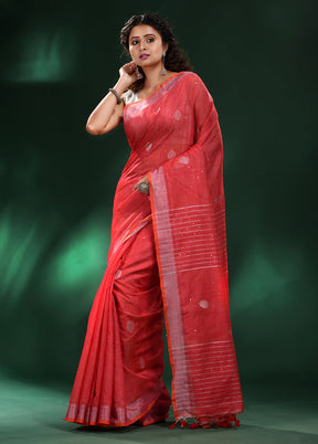 Red Spun Silk Saree With Blouse Piece - Indian Silk House Agencies