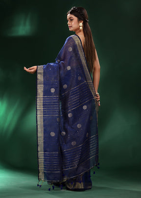 Navy Blue Spun Silk Saree With Blouse Piece - Indian Silk House Agencies