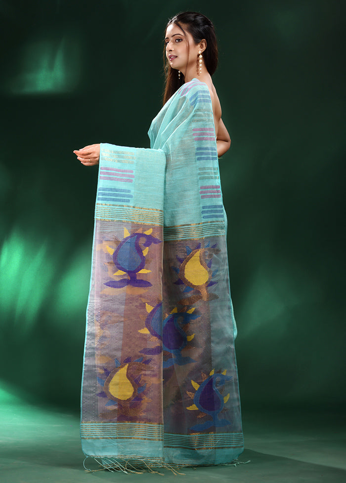 Sea Green Spun Silk Saree With Blouse Piece - Indian Silk House Agencies