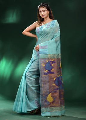 Sea Green Spun Silk Saree With Blouse Piece - Indian Silk House Agencies