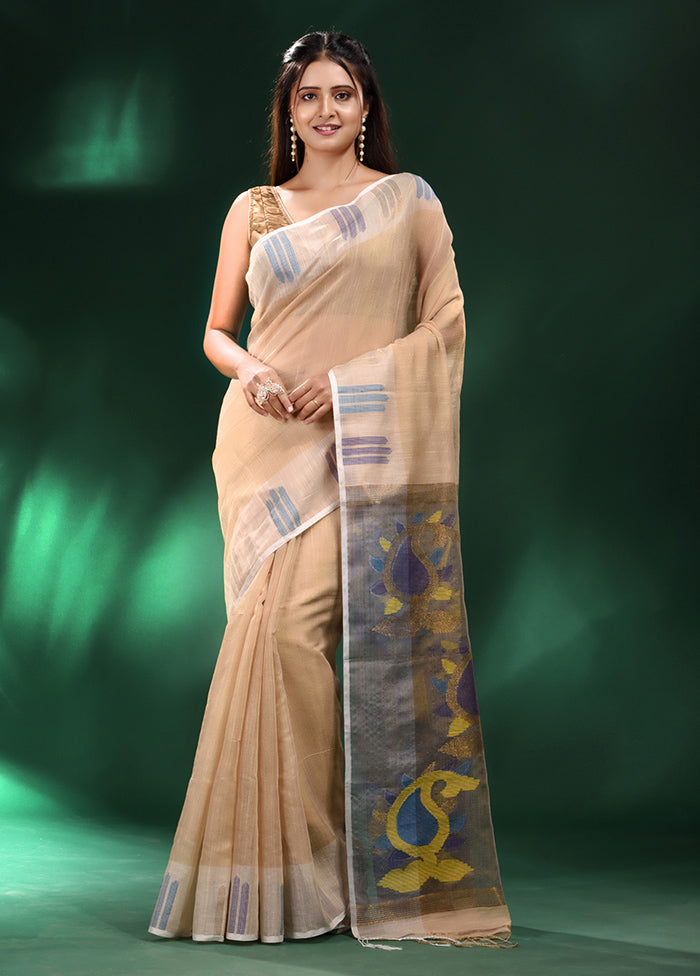 Beige Spun Silk Saree With Blouse Piece - Indian Silk House Agencies