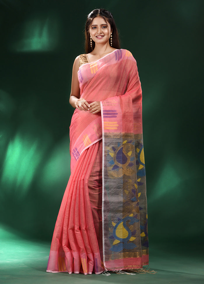 Red Spun Silk Saree With Blouse Piece - Indian Silk House Agencies