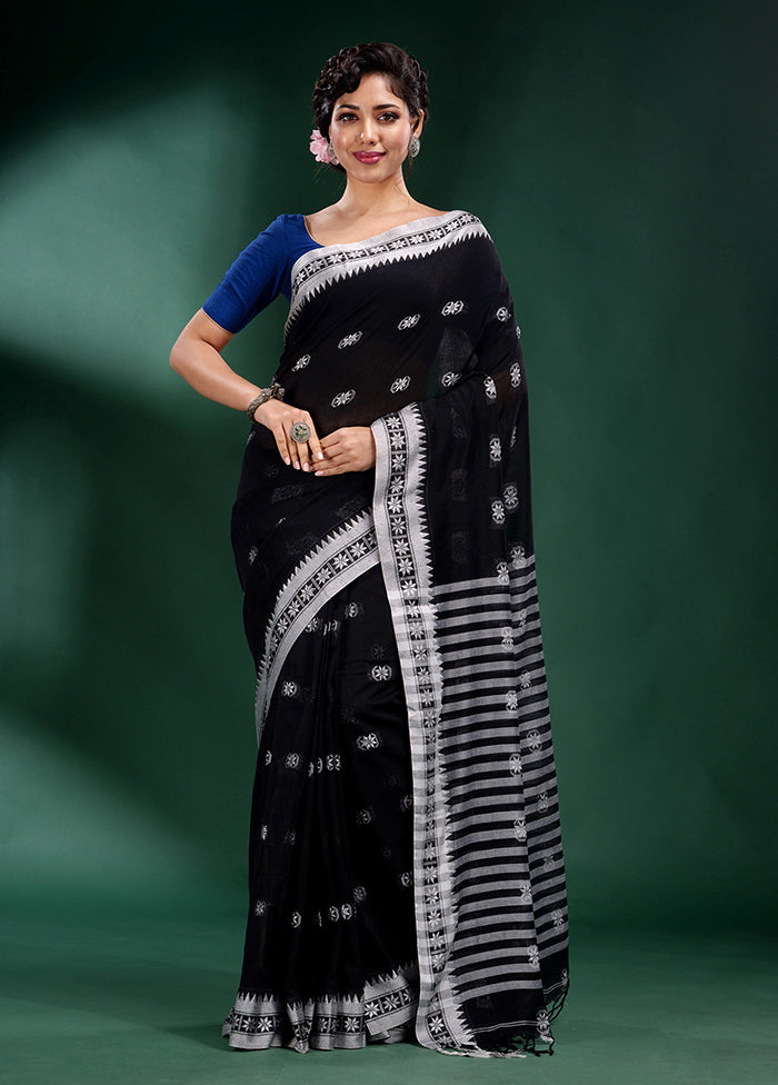 Black Cotton Saree With Blouse Piece - Indian Silk House Agencies