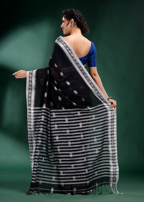 Black Cotton Saree With Blouse Piece - Indian Silk House Agencies